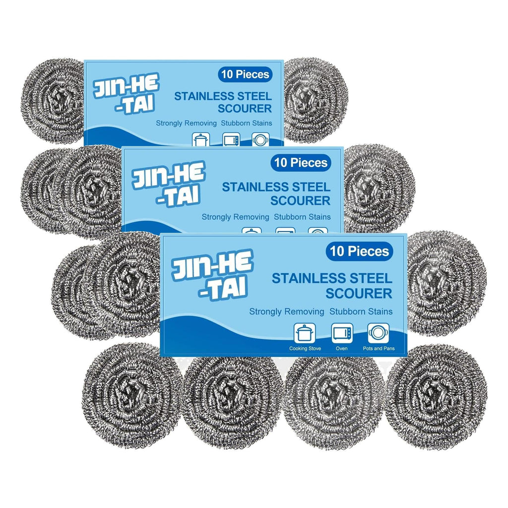 10 Pack Stainless Steel Scrubber, Steel Wool Srubber for Scouring Stubborn Messes from Pots and Pans, Stoves,Broiler Racks,Grills and More