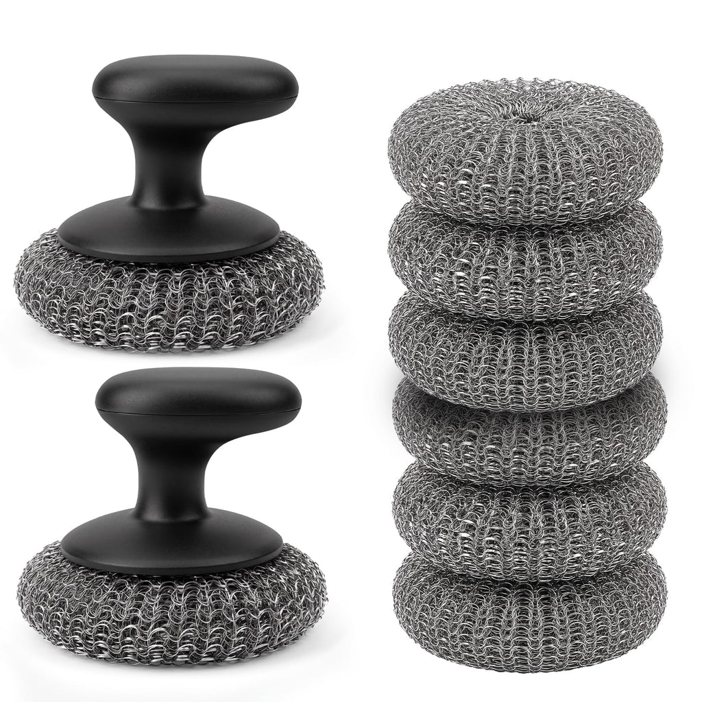 Steel Wool Scrubber, Stainless Steel Scrubber Pads with Handle 4PCS
