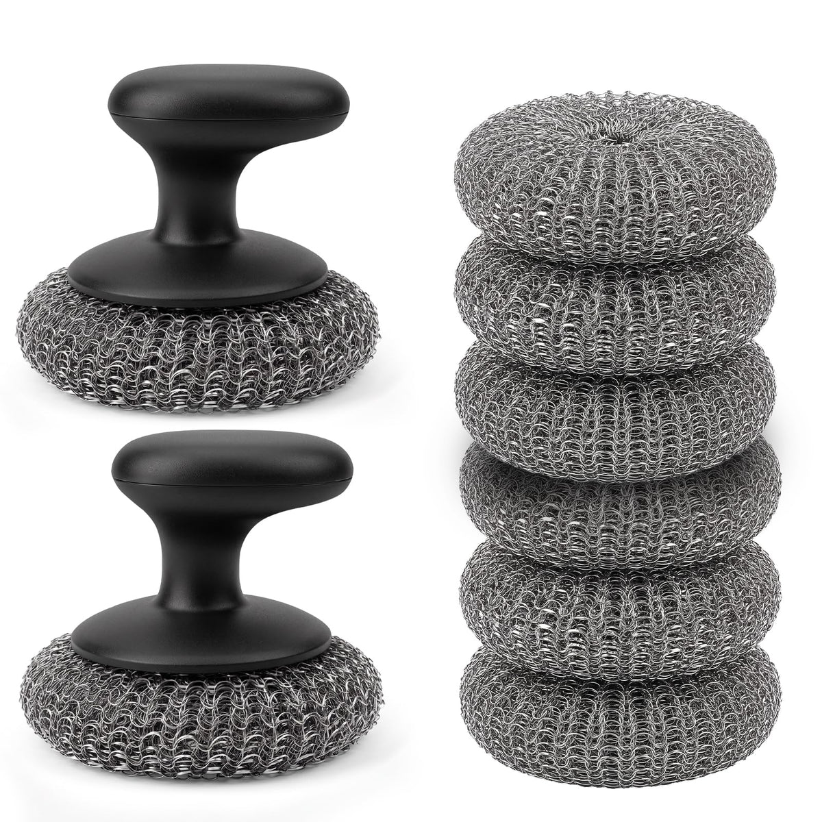 Steel Wool Scrubber, Stainless Steel Scrubber Pads with Handle 4PCS