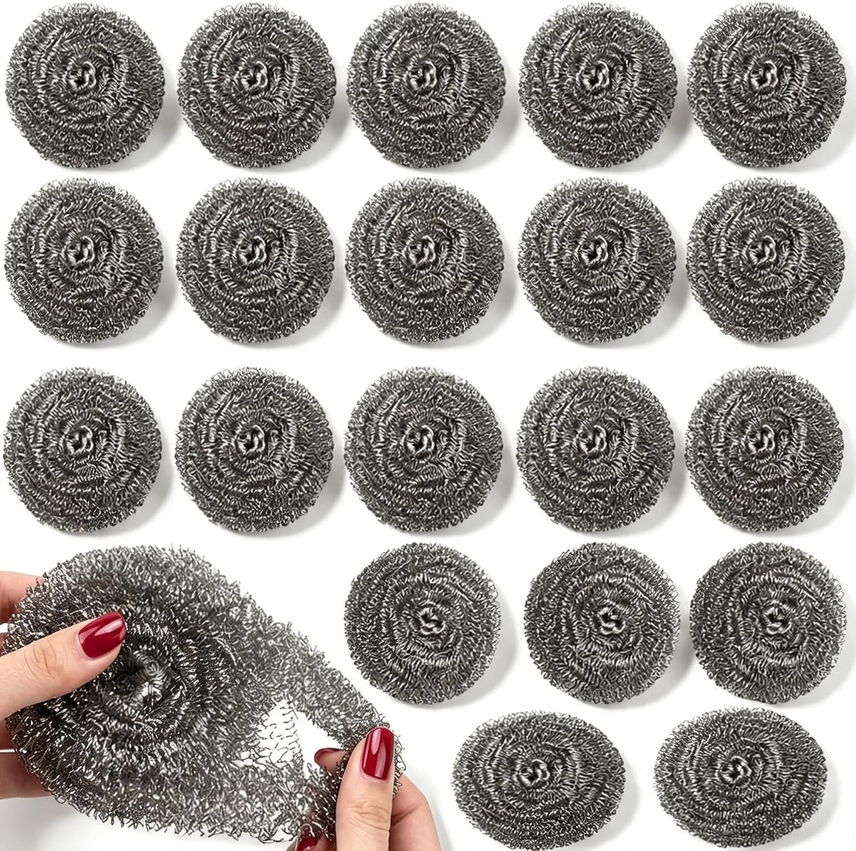 20 Pack Steel Wool Scrubbers, 2.36 Inch Stainless Steel Cleaning Pads, Heavy Duty Scouring Pads for Pots and Pans, Non-Scratch Kitchen Scrubber for Dishes, Grills, and Cookware