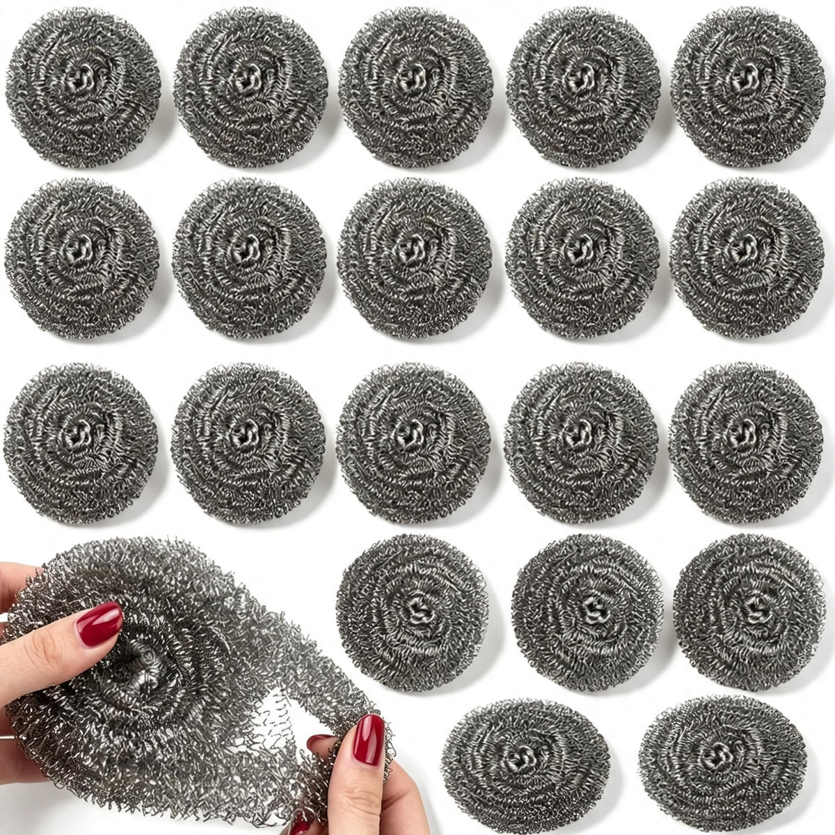 20 Pack Steel Wool Scrubbers, 2.36 Inch Stainless Steel Cleaning Pads, Heavy Duty Scouring Pads for Pots and Pans, Non-Scratch Kitchen Scrubber for Dishes, Grills, and Cookware