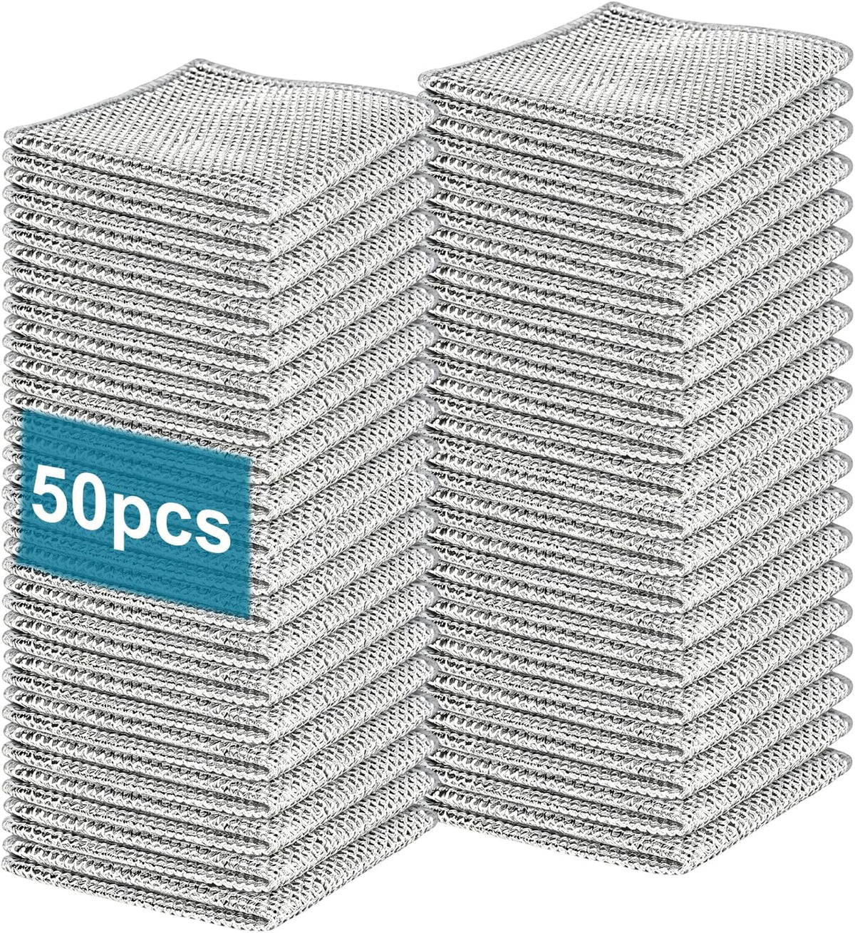 Non-Scratch Wire Dishcloth 50PK - Steel Wool Dishwashing Rags for Kitchen and Bathroom, Durable Cleaning Pads for Cookware and Sinks, Dry and Wet Use