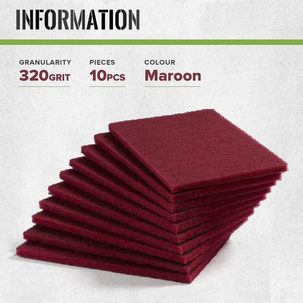 6" x 9" 320 Grit Maroon Scuff Pads 10PCS Scotch Abrasive Brite Pad