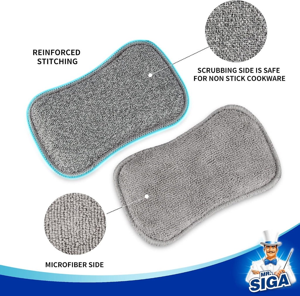 MR.SIGA Dual-Sided Scrub Sponges, Reusable Dishwashing Sponges, 6 Pack