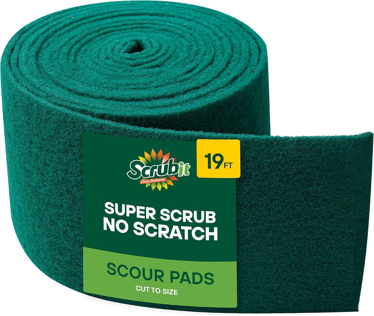 SCRUBIT Scouring Pad Roll - 19 FT Green scrubbing Pads Roll - Non Scratch Dish Washing Scrubbers - Abrasive and Heavy Duty Pot Scrubber Roll for Kitchen, Pots, Pans, Oven, and Grill 19 FT X 6" x0.3"