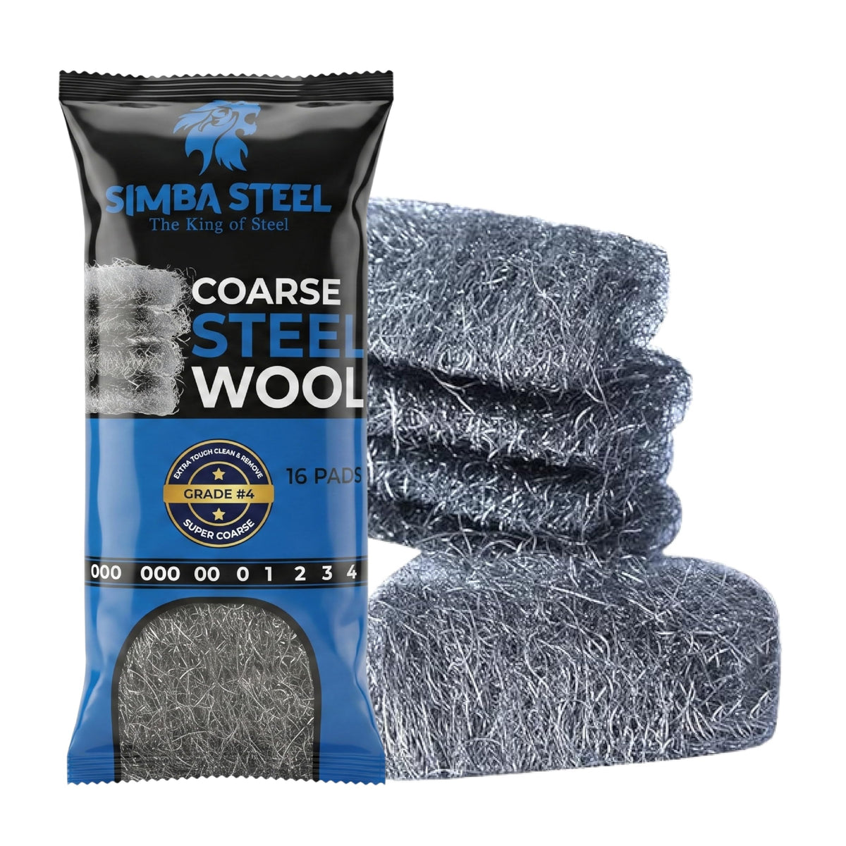 Steel Wool Grade 0000 - Finest Grade - 16 Steel Wool Pads – Steel Wool Scrubber for Cleaning & Rust Removal, Glass & Wood Buffing, Steel Scratch Remover, Mice & Rodents