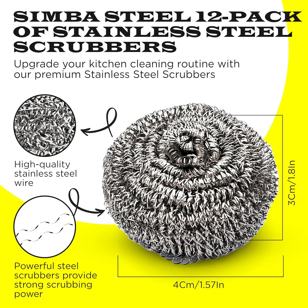 Steel Wool Scrubber Scourer Simba for Cleaning – Scourers 12 Pack
