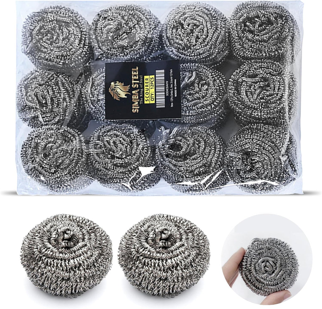 Stainless Steel Scourer Heavy Duty Scrubber Pads Steel Wool (12)