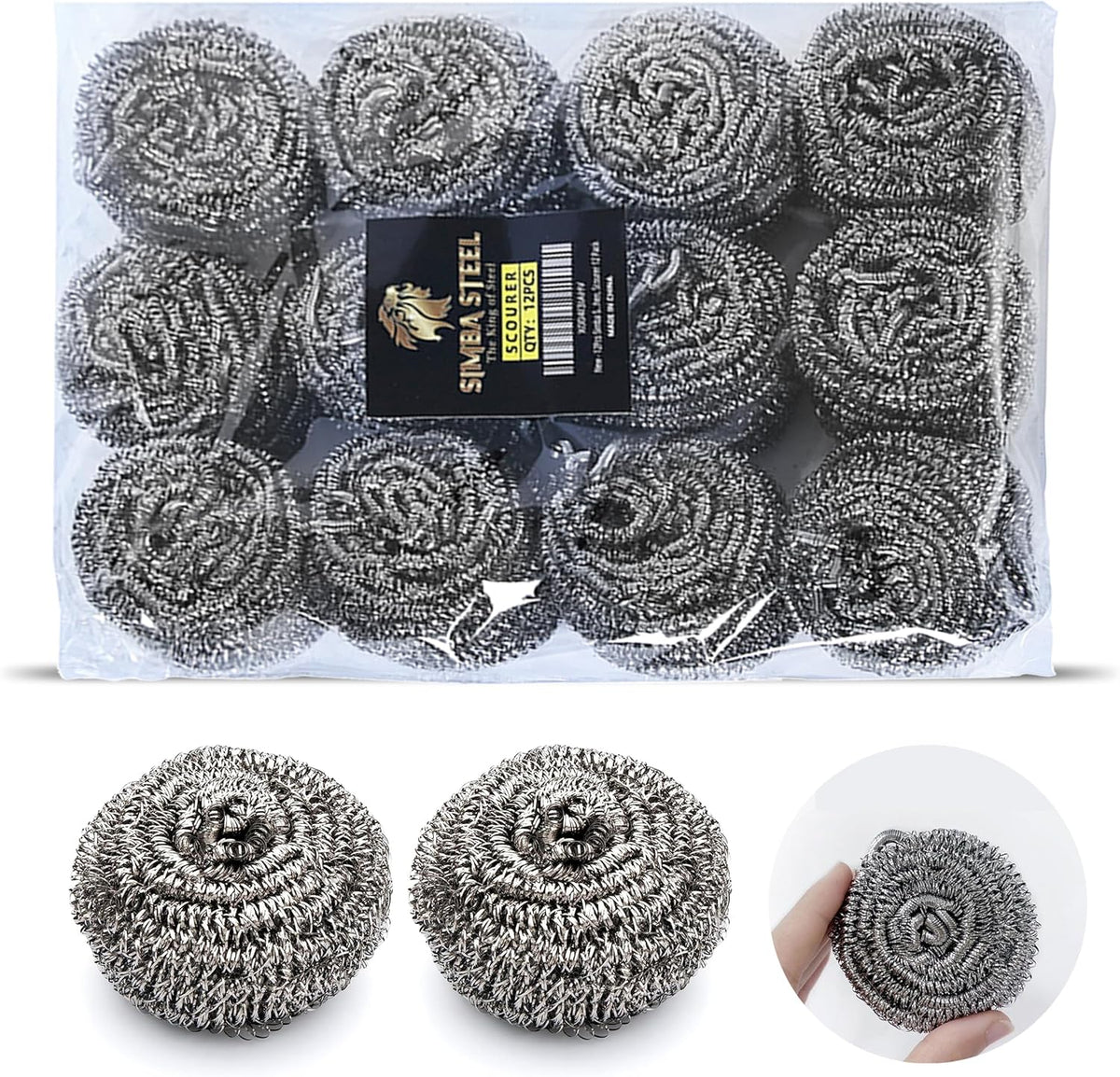 Stainless Steel Scourer Heavy Duty Scrubber Pads Steel Wool (12)