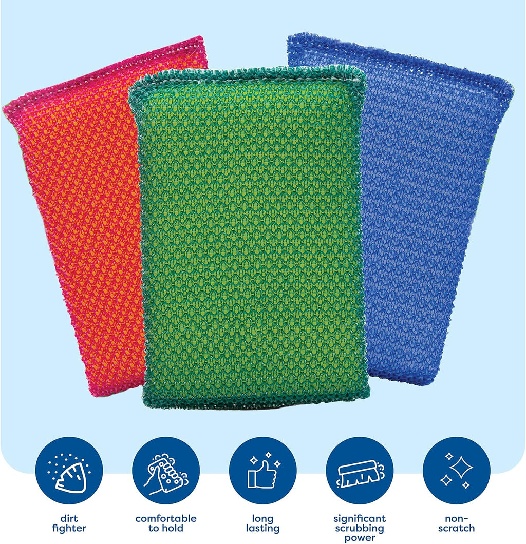 SCRUBIT Multi-Purpose Scouring Pad - Non-Scratch Cleaning Sponges for Pots, Pans, Dishes, Utensils & Non-Stick Cookware - Scrubbing Pads Use for Kitchen, Bathroom - 6 Pack Dish Sponge- (Red)