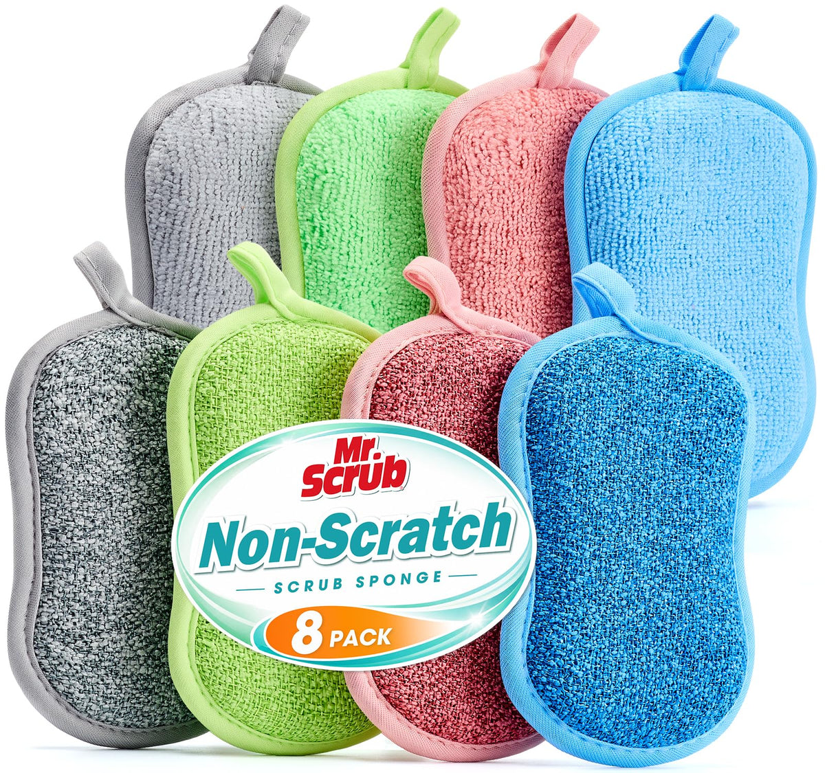 Sponges Kitchen Dish Sponge for Washing Dishes Cleaning Kitchen, All-Purpose, 6 Pack, Non Scratch, Rough Scrubbers Side for Non-Stick Cookware, Soft Microfiber Scrub Side for Dishes, Mr. Scrub