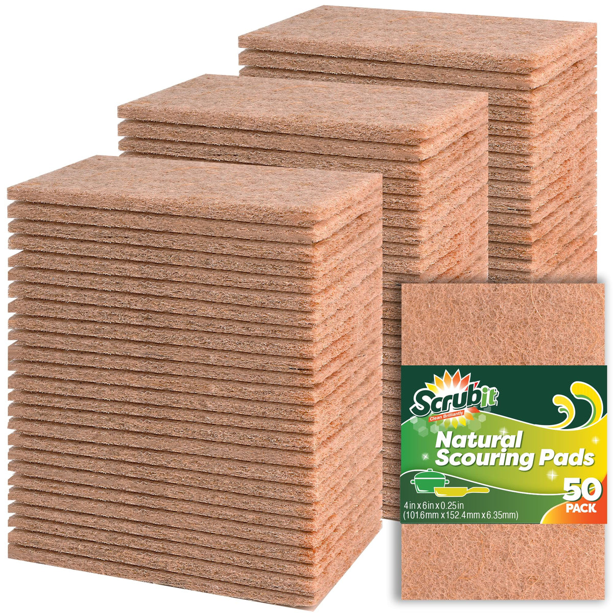 SCRUBIT Scouring Pads - Heavy Duty Scrub Pads for Cleaning Dishes - Non-Scratch - Reusable - Green (50, Green)