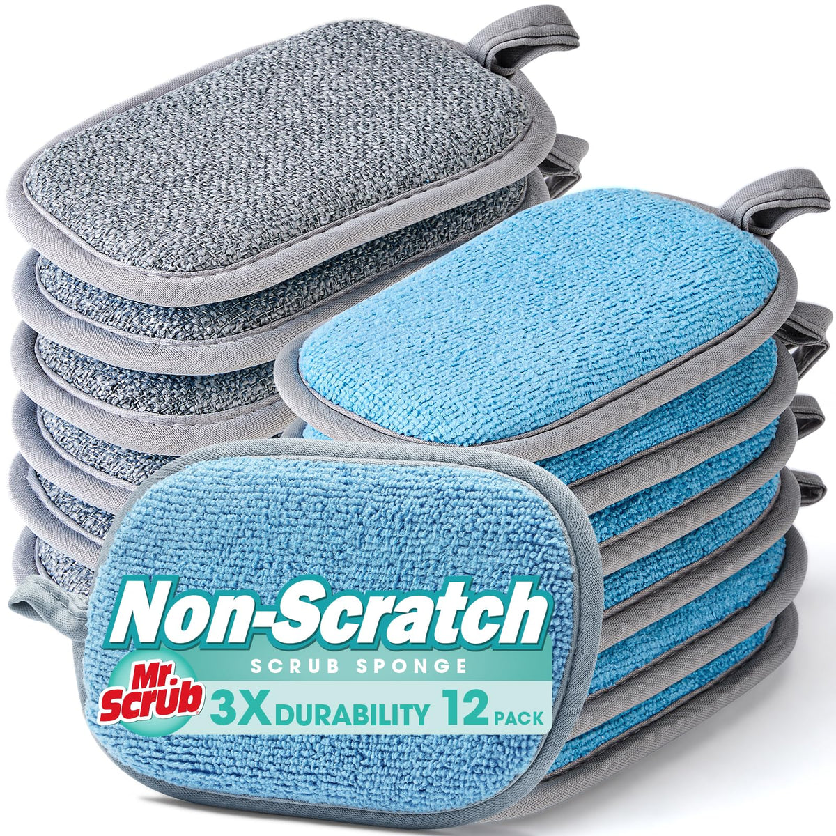Sponges Kitchen Dish Sponge for Washing Dishes Cleaning Kitchen, All-Purpose, 6 Pack, Non Scratch, Rough Scrubbers Side for Non-Stick Cookware, Soft Microfiber Scrub Side for Dishes, Mr. Scrub