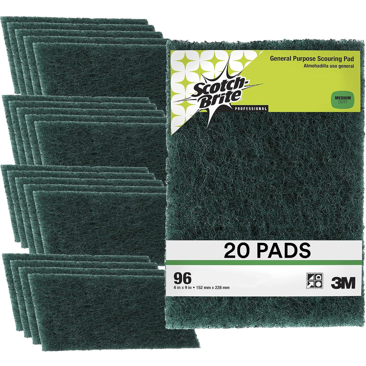 3M Scotch-Brite Scouring Pad 96, 6" x 9", 20/Box, 3 Boxes/Case