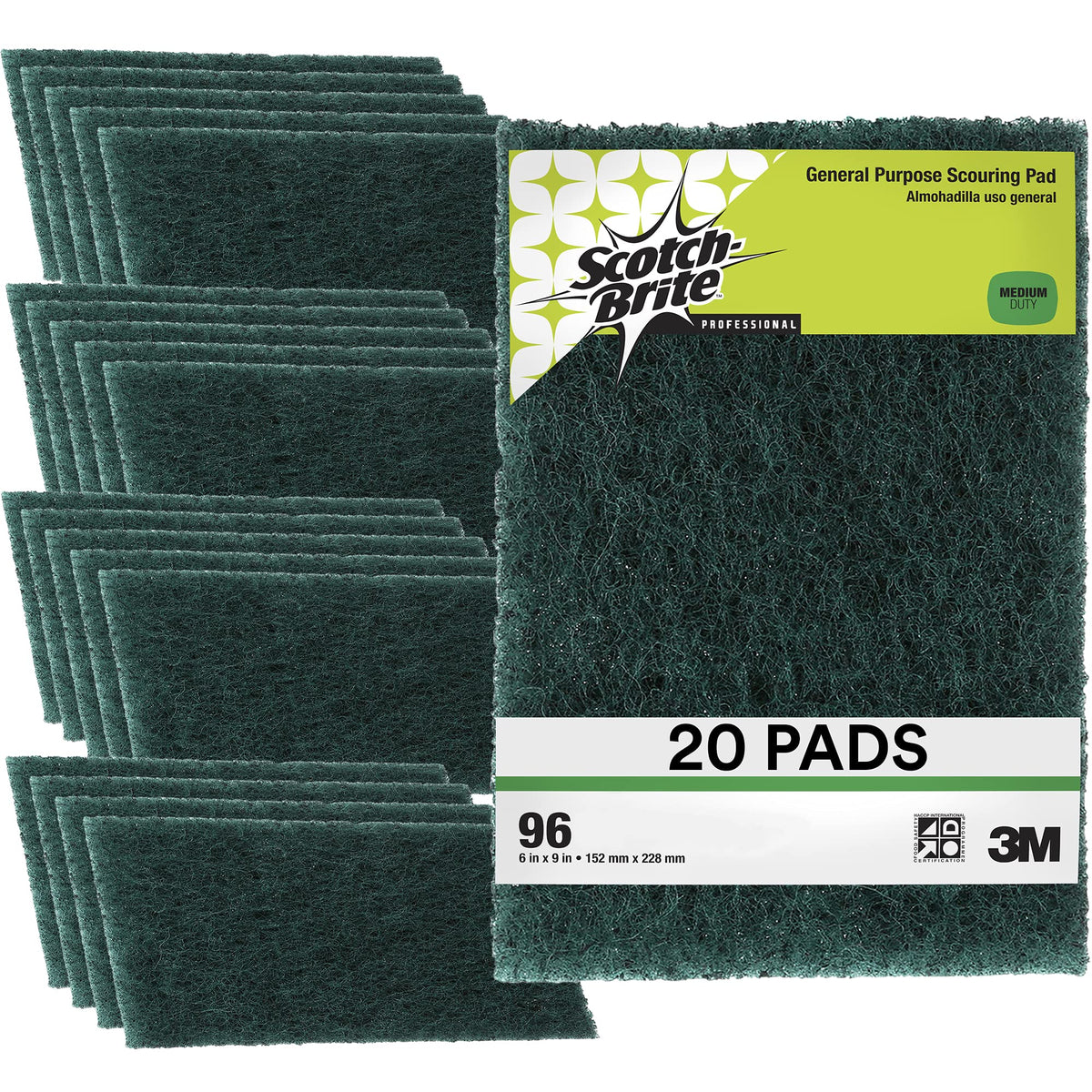 3M Scotch-Brite Scouring Pad 96, 6" x 9", 20/Box, 3 Boxes/Case