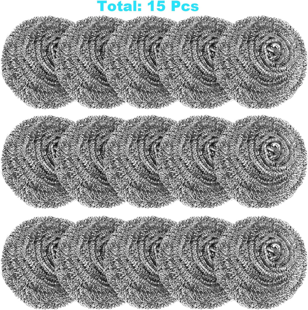 15 Pack Steel Wool Scrubber, Metal Kitchen Scrubbing Sponges, Dishwashing Scouring Pads Heavy Duty, Premium Stainless Steel Scrubbers for Cleaning Dishes Pots and Pans Bathroom Oven (Sliver) by VOPTON