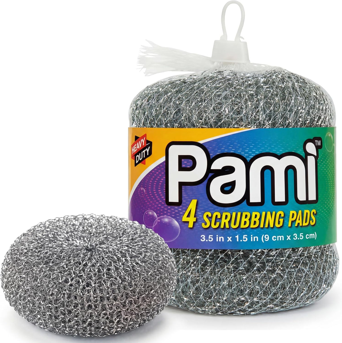 PAMI Heavy Duty Stainless Steel Sponge Scrubbers,Non-Scratch,Metal,4-Pack