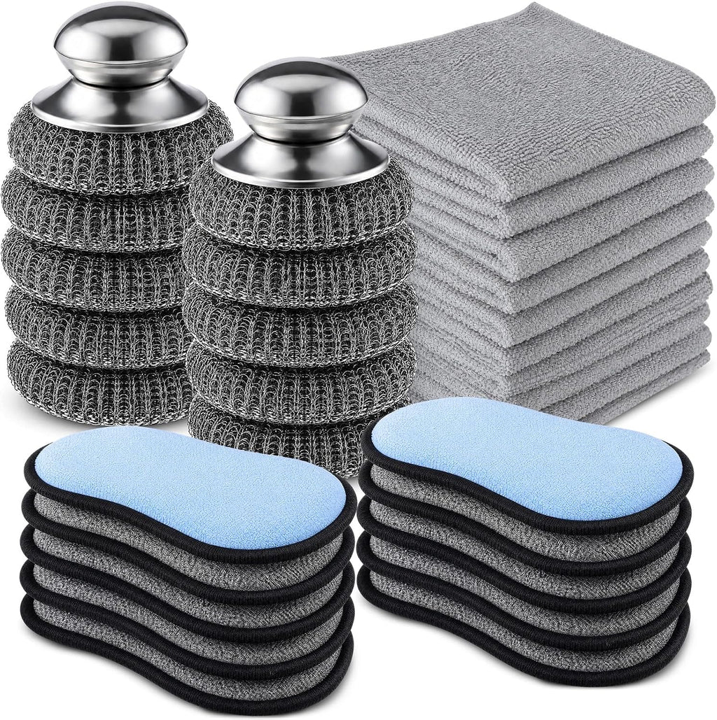 30 Pcs Kitchen Cleaning Set with Dish Sponge Cleaning Cloth Steel Scrubber